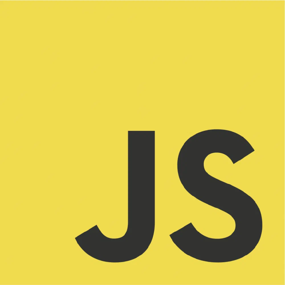 Official JavaScript logo, the bold black 'JS' on a yellow square.