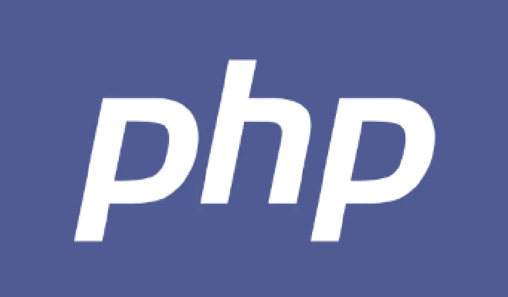 Official PHP logo, the lowercase 'php' wordmark in white inside an oval slate-blue badge.