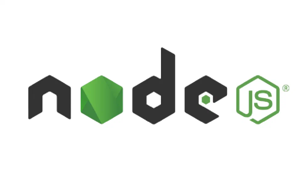 Node.js logo, with the dark ‘node’ wordmark beside a green hexagonal ‘JS’ badge.