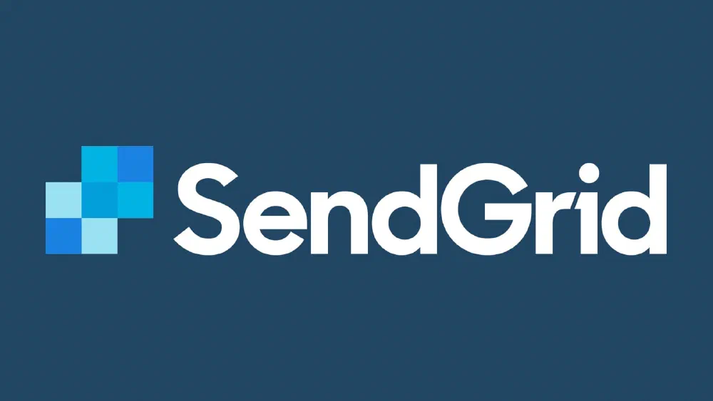 Twilio SendGrid logo, with a stacked-square envelope mark and the white 'SendGrid' wordmark on a navy background.