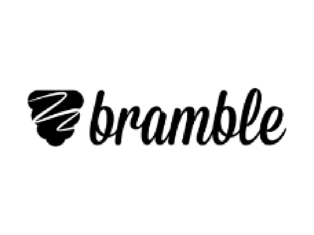 Bramble math-tutoring logo, a hand-drawn ink wordmark 'bramble' next to a stylized blackberry icon.