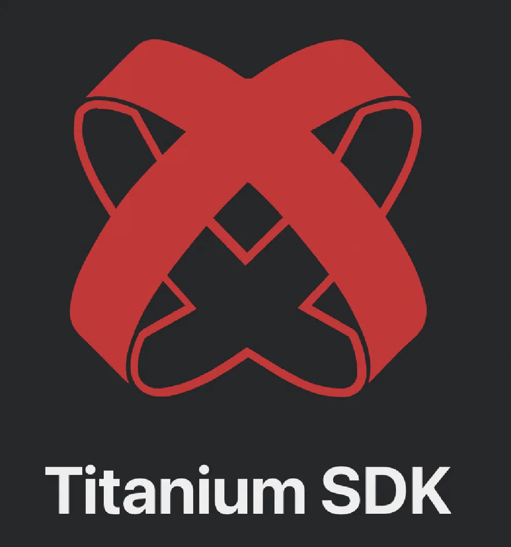 Logo of the Titanium SDK on a dark background, with a red interlocking 'T' star mark above the wordmark 'Titanium SDK.'