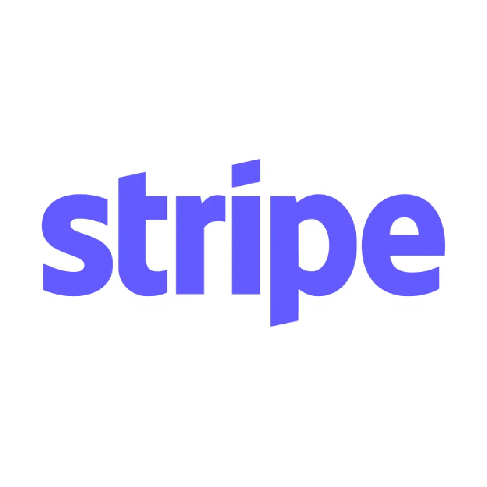 Stripe payment logo, the lowercase 'stripe' wordmark in vivid Blurple purple on a white background.